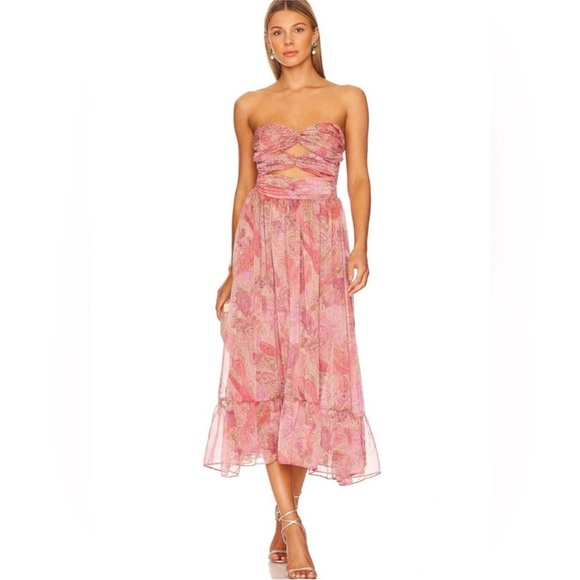 Misa Los Angeles pink chiffon midi dress in Muted Paisley - Picture 2 of 7